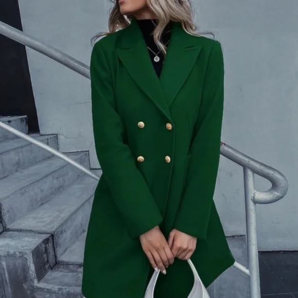 Classic button double breast trench pea coat Jacket - Picture 11 of 11